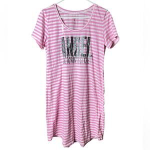 Victoria's Secret Women's Striped Crewneck Graphic Logo Short Sleeve Sleepwear